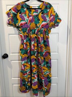 Go softly patio tropical fruity dress with pockets large